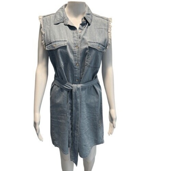7 For All Mankind Dresses & Skirts - 7 For All Mankind Chambray Sleeveless Belted Shirt‎ Dress Light Blue Size S